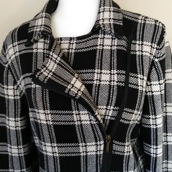 Plaid Asymmetrical Cropped Sweater Jacket LARGE Black White - Picture 7 of 16